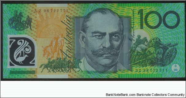 1997 $100 polymer note AZ96 Test Note - Last prefix of the 'A' series test notes. Banknote