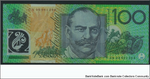 1997 $100 polymer note CN96 Test Note - First prefix of the 'C' series test notes. Banknote