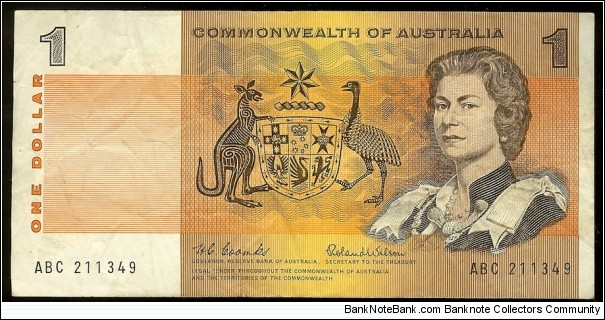 1966 $1 note. ABC prefix. Banknote