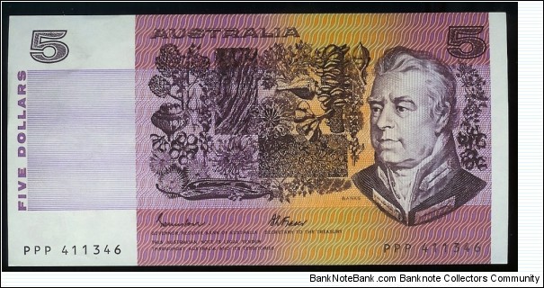 1985 $5 note. Solid prefix PPP. Banknote