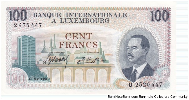 Luxembourg P14a (100 francs 1/5-1968) Banknote