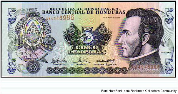 5 Lempiras__pk# 85__26.08.2004 Banknote