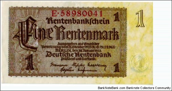 1 Rentenmark Banknote