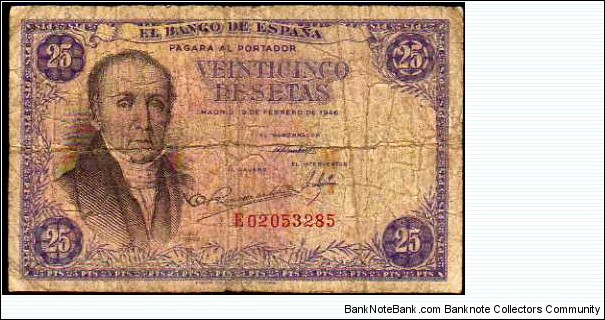 25 Pesetas__pk# 130 a__19.02.1946 Banknote