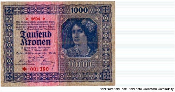 Austro-Hungarian Empire 1000 Kronen Banknote