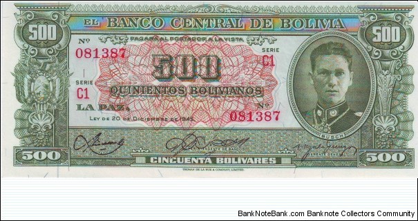  500 Bolivanos Banknote