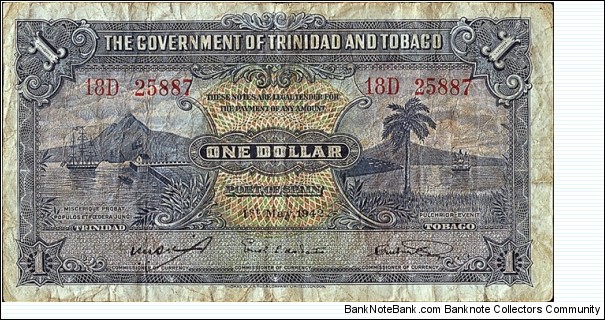 Trinidad & Tobago 1942 1 Dollar. Banknote