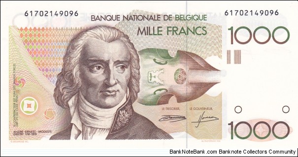 Belgium P144a (1000 francs ND 1980-96) Banknote