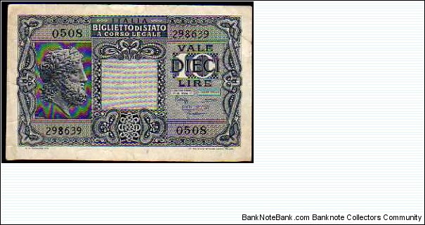 10 Lire__pk# 32 c__Royal Decree 20.05.1935
Ministerial Decree 23.11.1944__signatures: Bolaffi / Cavallaro / Giovinco Banknote