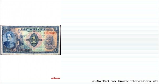  SOLD-COLOMBIA BANKNOTE 

 1 PESO ORO

BANCO DE LA REPUBLICA

YEAR: 1947

PICK-380e

CONDITION: CIRCULATED 

DATE: 7 de Agosto 1947

PREFIX E 

SERIE R No. E5421642

CAT:222A

SPECIAL SALE
 Banknote