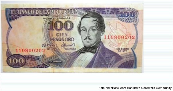 COLOMBIA 100 PESOS ORO 1977- P418-FOR SALE  Banknote