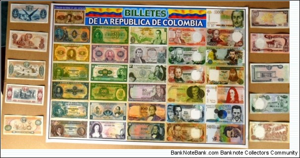SOLD-COLOMBIA 10 BANKNOTES UNCIRCULATED-SET 10 UNITS-and POSTER FOR SALE 35 Banknote