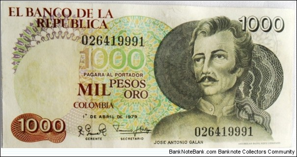1000 pesos 1979 Galan cat 304 p421 Banknote