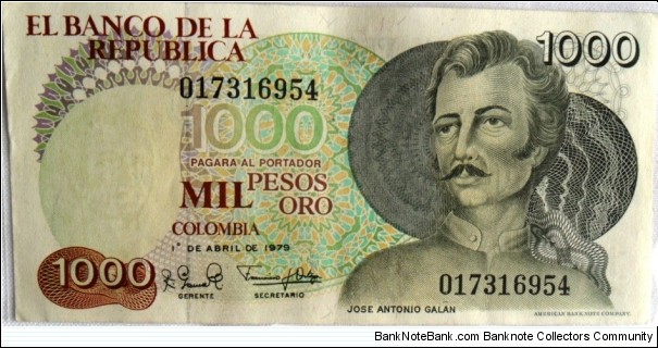 1.000 pesos 1979 Galan p421 cat 302 Banknote