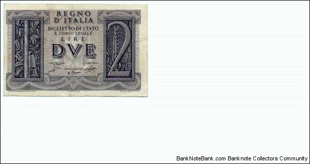Italy. 2 lire Banknote