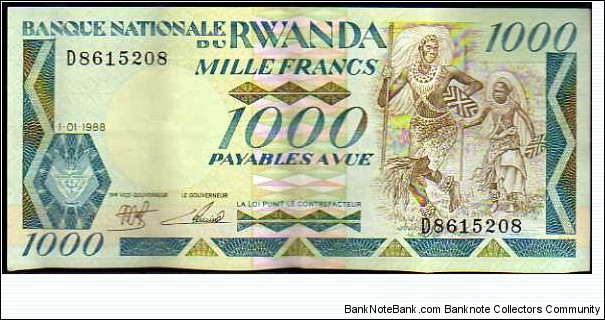1.000 Francs / Amafaranga__pk# 21__01.01.1988 Banknote
