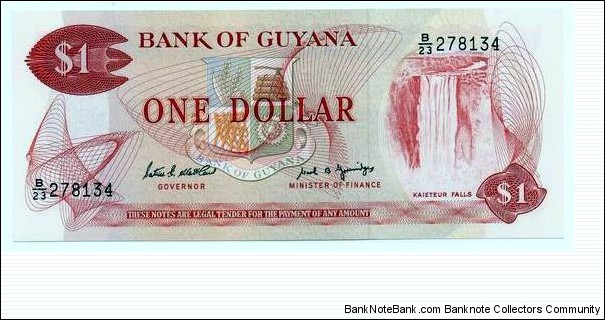 Guyana 1 Dollar - 1989 issue. Banknote