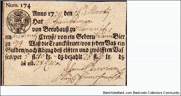 Austria__ Bohemia__ brewing tax receipt 1739,handmade paper, printed on one side, size 110x75mm__pk# NL Banknote