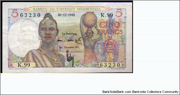 *FRENCH WEST AFRICA*__
5 Francs__
pk# 36__
30.12.1939 Banknote