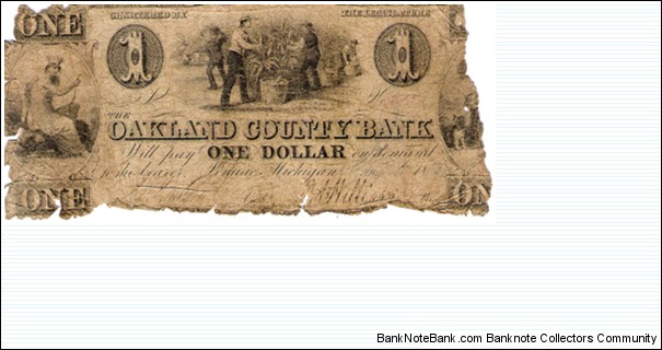 $1 note of the Oakland County Bank, Pontiac, Michigan Banknote