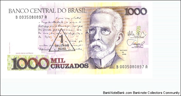 1 Cruzado Novo on 1000 Cruzados Banknote