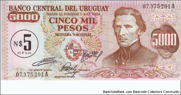  5 Pesos on 5000 Pesos Banknote