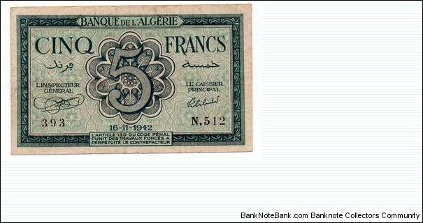 Banknote from Algeria year 1942