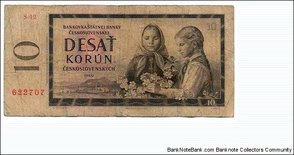 10 korun bill from my neighbours country. Czechoslovakia does not exist country. Listed on this site as a Czech Republic. 1960 issue. Banknote