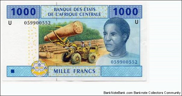 1000 francs CFA - issue for Cantral African States. (U) 2002. Banknote