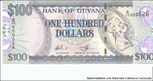 P36b - 100 Dollars
Sign 14
GOVERNOR - Lawrence Williams and MINISTER of FINANCE - Ashni Singh Banknote