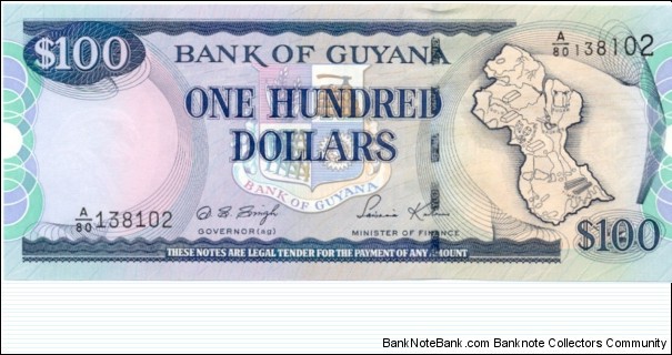 P31c - 100 Dollars
Sign 12
GOVERNOR(ag) - Dolly Sursattie Singh and MINISTER of FINANCE - Saisnarine Kowlessar Banknote