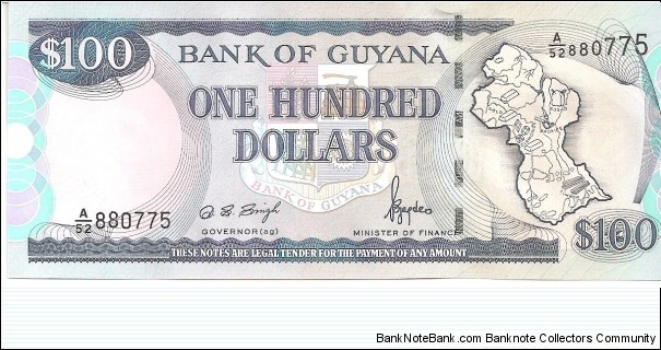 P31b - 100 Dollars
Sign 11
GOVERNOR(ag) - Dolly Sursattie Singh and MINISTER of FINANCE - Bharrat Jagdeo Banknote