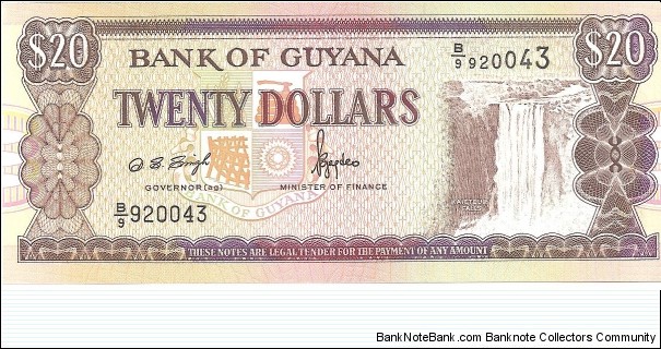 P30b - 20 Dollars
Sign 11
GOVERNOR(ag) - Dolly Sursattie Singh and MINISTER of FINANCE - Bharrat Jagdeo Banknote