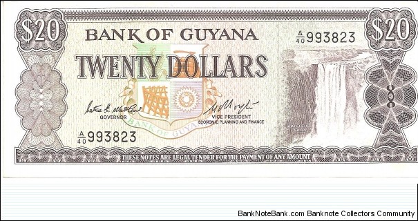 P24f - 20 Dollars
Sign 6
GOVERNOR - Patrick E. Matthews VICE PRESIDENT ECONOMIC PLANNING and FINANCE Hugh Desmond Hoyte Banknote