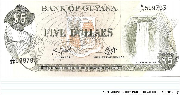 P22h - 5 Dollars
Sign 9
GOVERNOR - Archibald Livingston Meredith and MINISTER of FINANCE - Asgar Ally Banknote