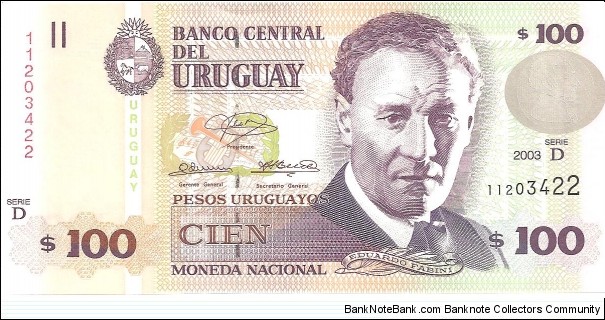 P85a - 100 Pesos Uruguayos 
Series - D Banknote