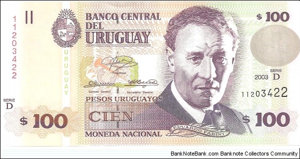 P85a - 100 Pesos Uruguayos 
Series - D Banknote