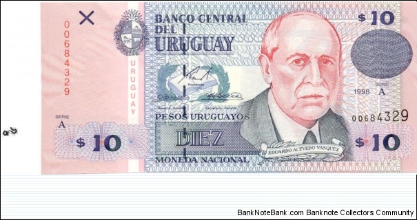 P81a - 10 Pesos Uruguayos 
Series - A Banknote