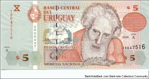 P80a - 5 Pesos Uruguayos 
Series - A Banknote