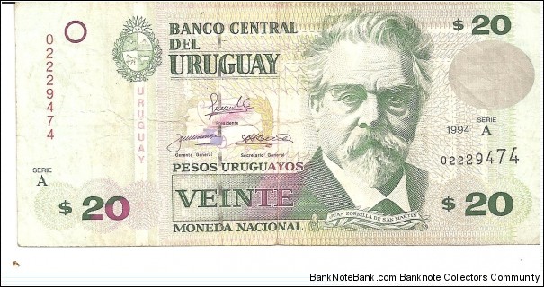 P74a - 20 Pesos Uruguayos 
Series - A  Banknote