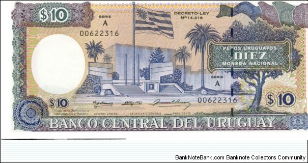 P73Ba - 10 Pesos Uruguayos 
Series - A Banknote