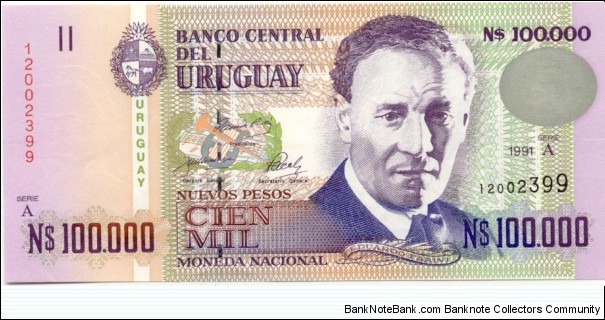 P71a - 100,000 Nuevos Pesos 
Series - A Banknote