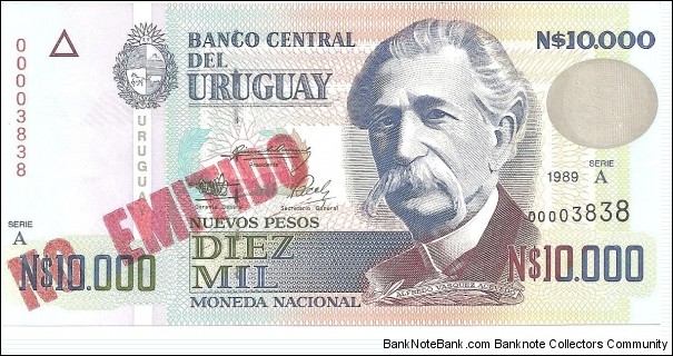 *** NOT ISSUED ***
P68Ba - 10,000 Nuevos Pesos 
Series - A Banknote