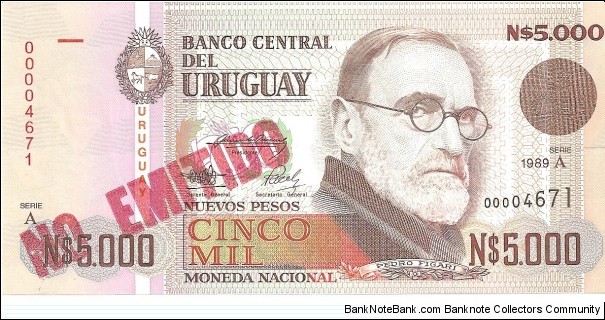 *** NOT ISSUED *** 
P68Aa - 5,000 Nuevos Pesos 
Series - A Banknote