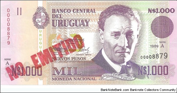 *** NOT ISSUED *** 
P67Aa - 1,000 Nuevos Pesos 
Series - A Banknote