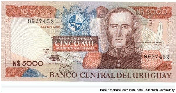 P65a - 5000 Nuevos Pesos
Series - B Banknote