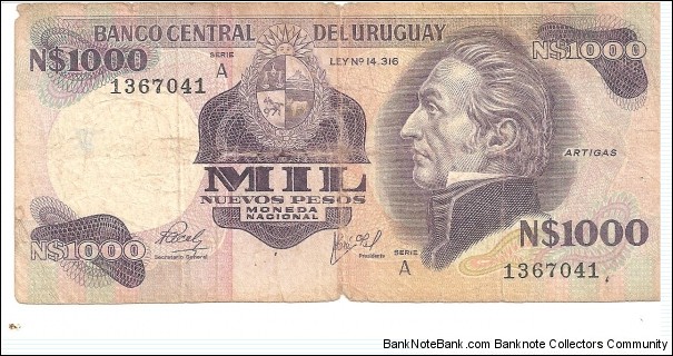 P64a - 1000 Nuevos Pesos 
Series - A Banknote