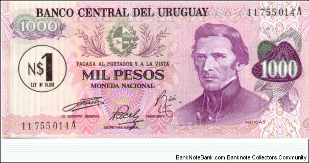 P56a - 1 Nuevo Peso stamped on 1000 Pesos(P52) Banknote