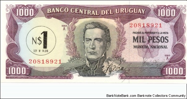 P55a - 1 Nuevo Peso stamped on 1000 Pesos(P49) Banknote