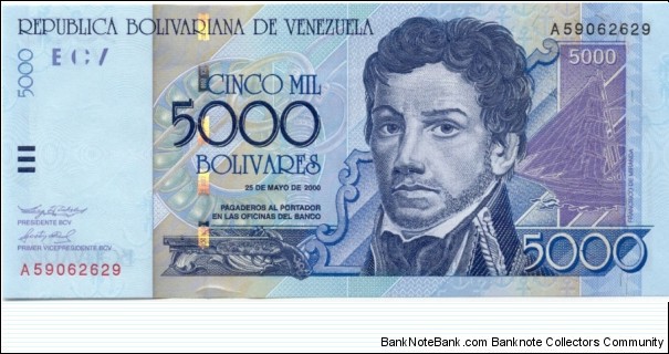 P84a - 5000 Bolivares - 25.05.2000 Banknote